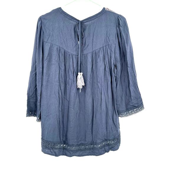 Kate & Sam Size Small Lace Embroidered Long Sleeve‎ Shirt Top Blouse Blue - Picture 2 of 5